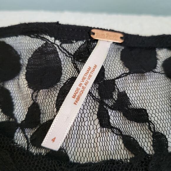 Free People Lace Mesh Black Dress S4 Black Whimsy Goth Witchcore Dark Fairy - Picture 6 of 11